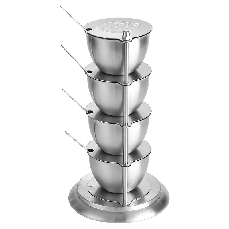 Borcan pentru condimente din oțel inoxidabil, rotativ, cu capac - set de depozitare pentru bucătărie