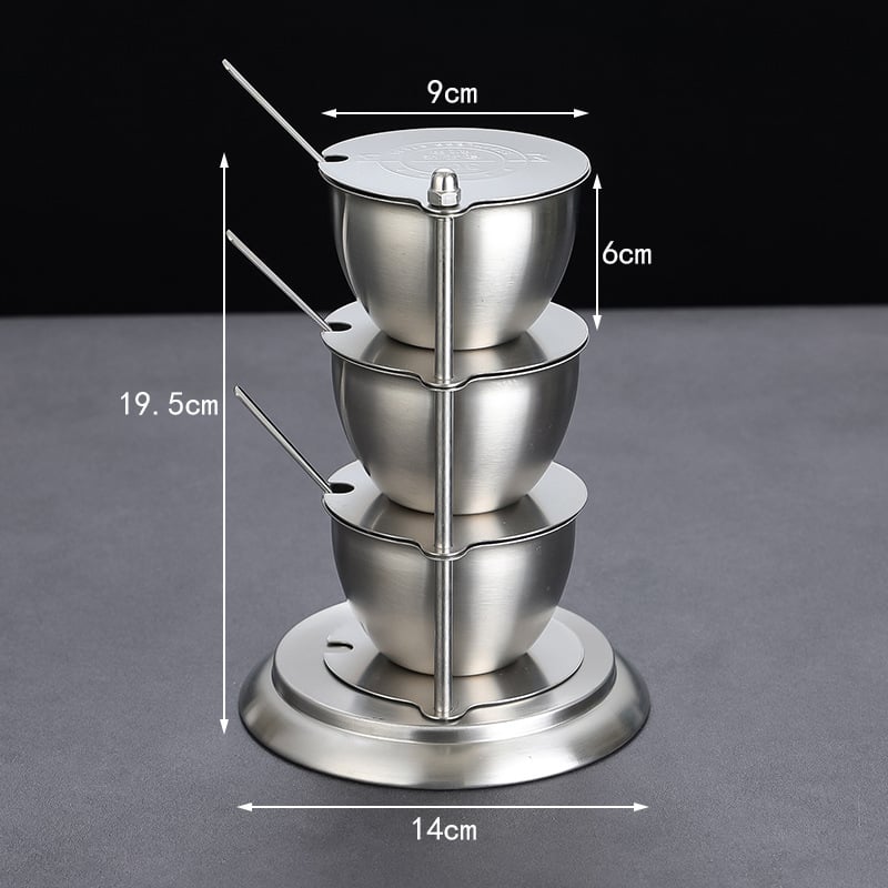 Borcan pentru condimente din oțel inoxidabil, rotativ, cu capac - set de depozitare pentru bucătărie