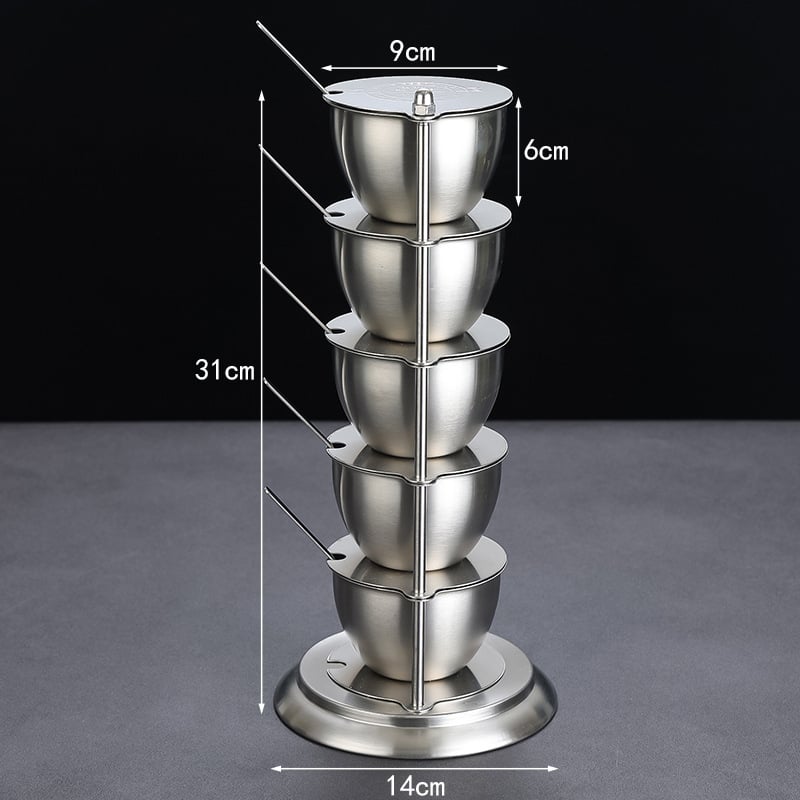 Borcan pentru condimente din oțel inoxidabil, rotativ, cu capac - set de depozitare pentru bucătărie