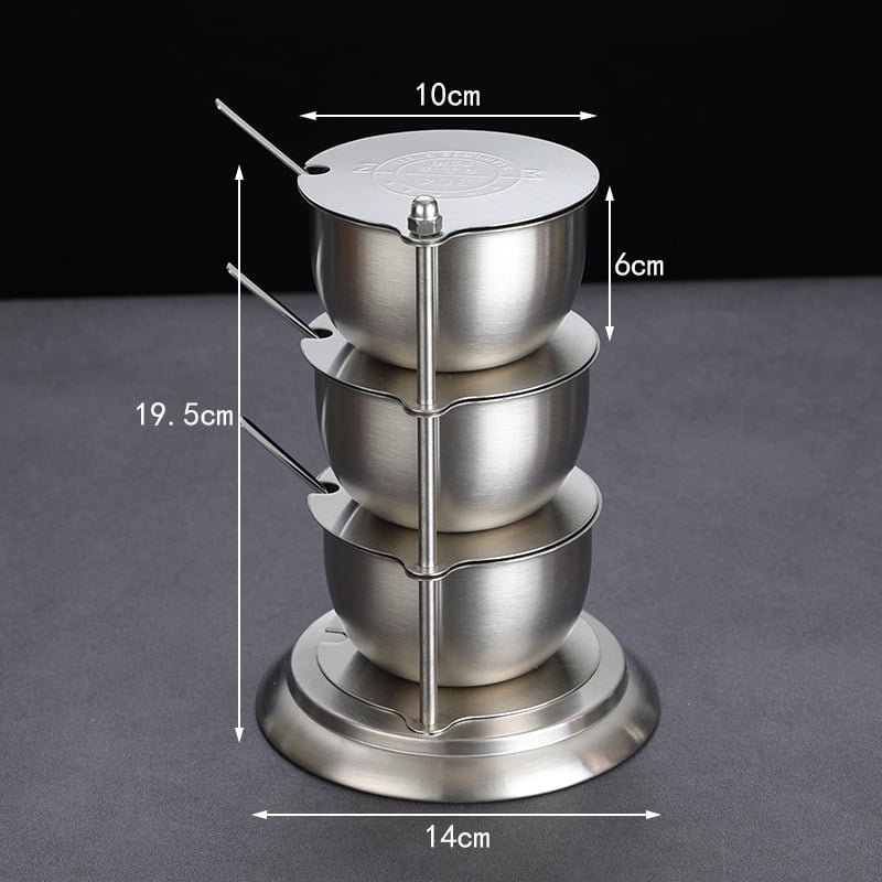 Borcan pentru condimente din oțel inoxidabil, rotativ, cu capac - set de depozitare pentru bucătărie