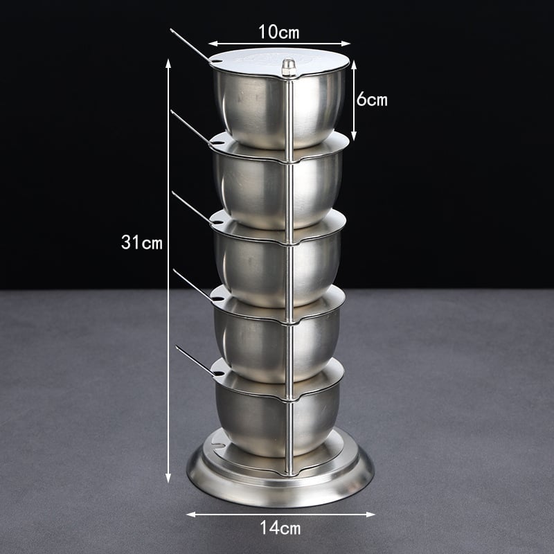 Borcan pentru condimente din oțel inoxidabil, rotativ, cu capac - set de depozitare pentru bucătărie