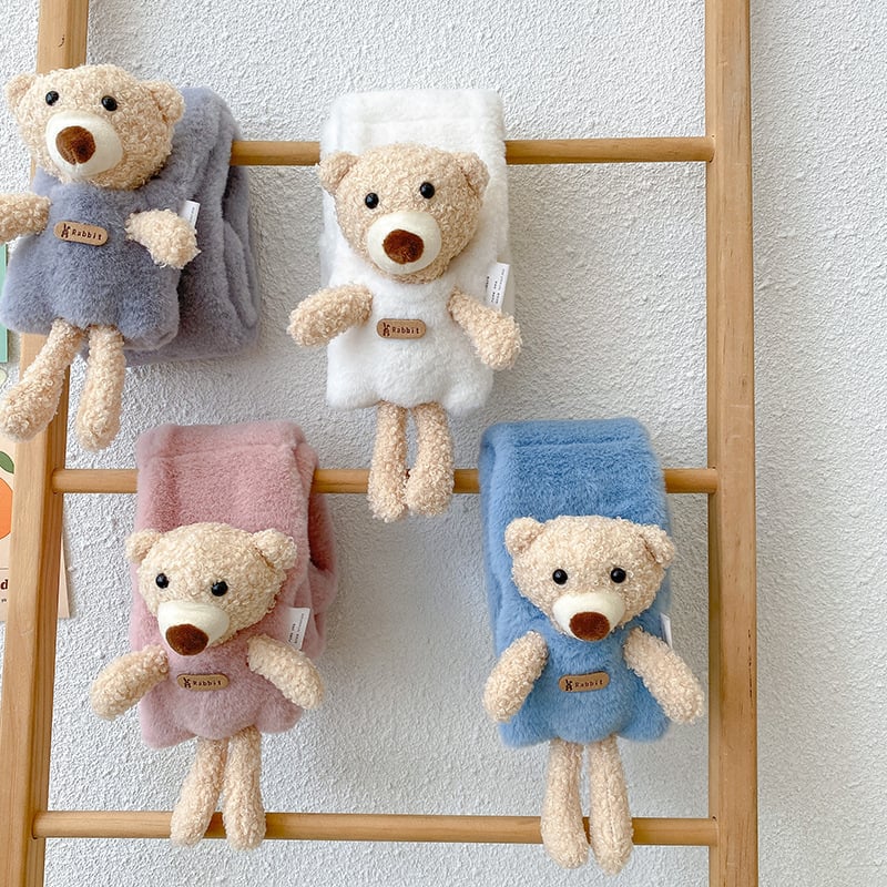 Детски плюшен шал, карикатурно мече, зимна топлина, warp-knit тъкане, изкуствена козина