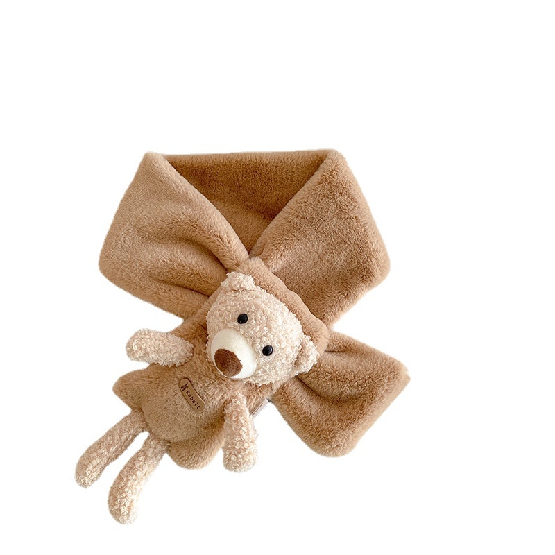 Детски плюшен шал, карикатурно мече, зимна топлина, warp-knit тъкане, изкуствена козина