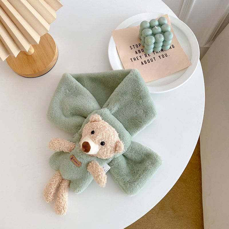 Детски плюшен шал, карикатурно мече, зимна топлина, warp-knit тъкане, изкуствена козина