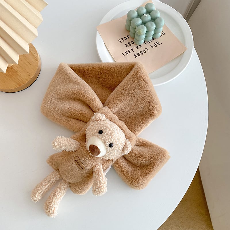 Детски плюшен шал, карикатурно мече, зимна топлина, warp-knit тъкане, изкуствена козина