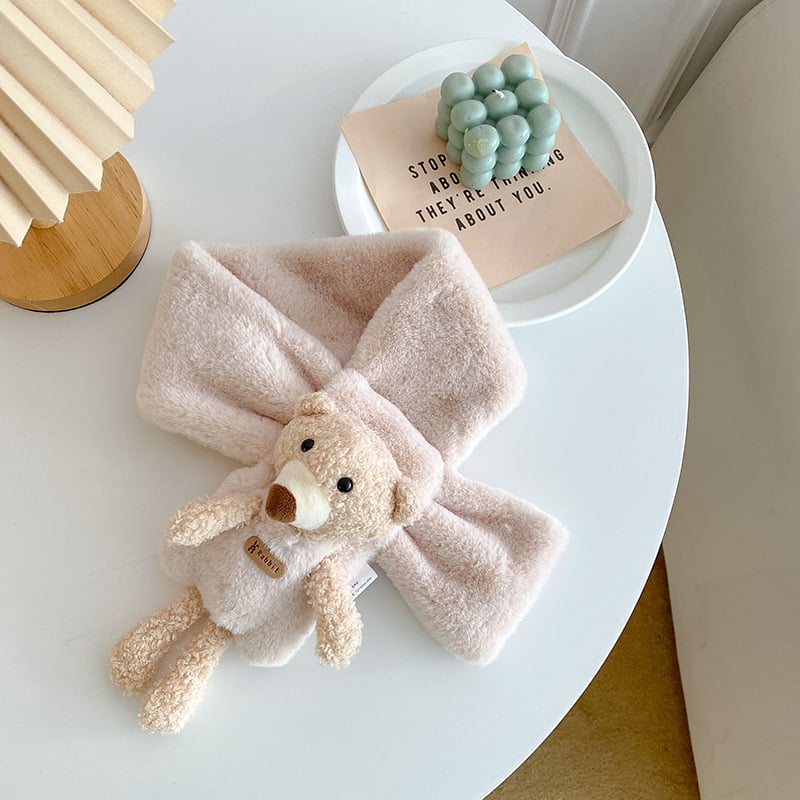 Детски плюшен шал, карикатурно мече, зимна топлина, warp-knit тъкане, изкуствена козина