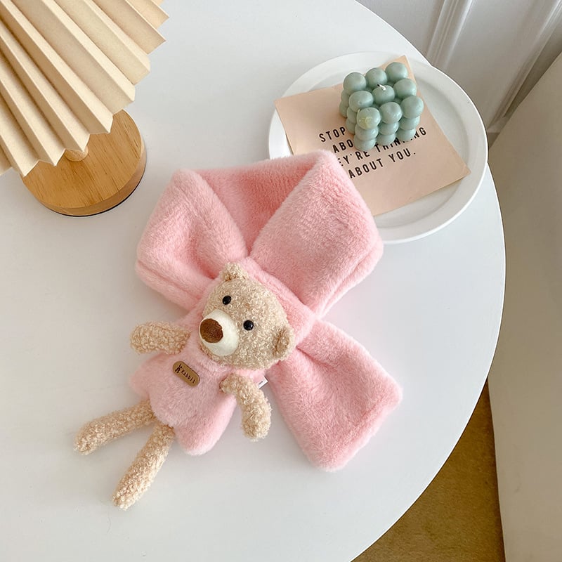 Детски плюшен шал, карикатурно мече, зимна топлина, warp-knit тъкане, изкуствена козина