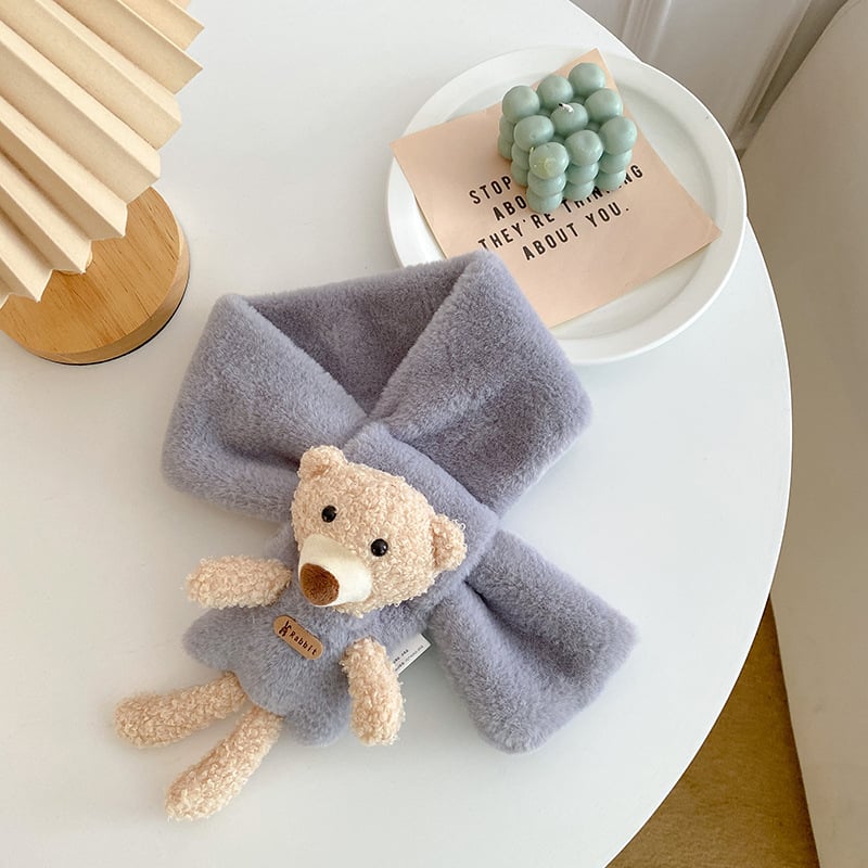 Детски плюшен шал, карикатурно мече, зимна топлина, warp-knit тъкане, изкуствена козина