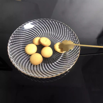 Farfurie de fructe din sticlă, cu textură ciocănită, stil japonez, design simplu