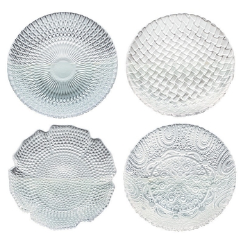 Farfurie de fructe din sticlă, cu textură ciocănită, stil japonez, design simplu