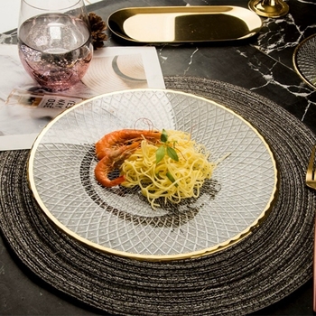 Francuski stil pladnja za voće od stakla sa zlatnim rubom, moderan minimalistički dizajn, prilagodljiv