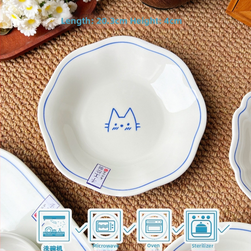 Keramický domáci tanier s tvarom mimozemšťana, karikatúrny vzor, roztomilý štýl, vhodný do mikrovlnky