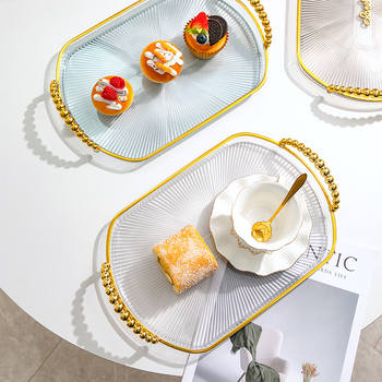 Tavă de ceai din plastic, ovală, cu finisaj placat cu aur, imprimare logo și personalizare
