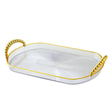 Tavă de ceai din plastic, ovală, cu finisaj placat cu aur, imprimare logo și personalizare