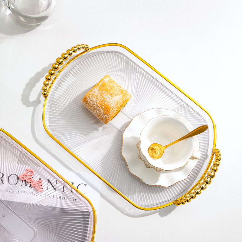 Tavă de ceai din plastic, ovală, cu finisaj placat cu aur, imprimare logo și personalizare