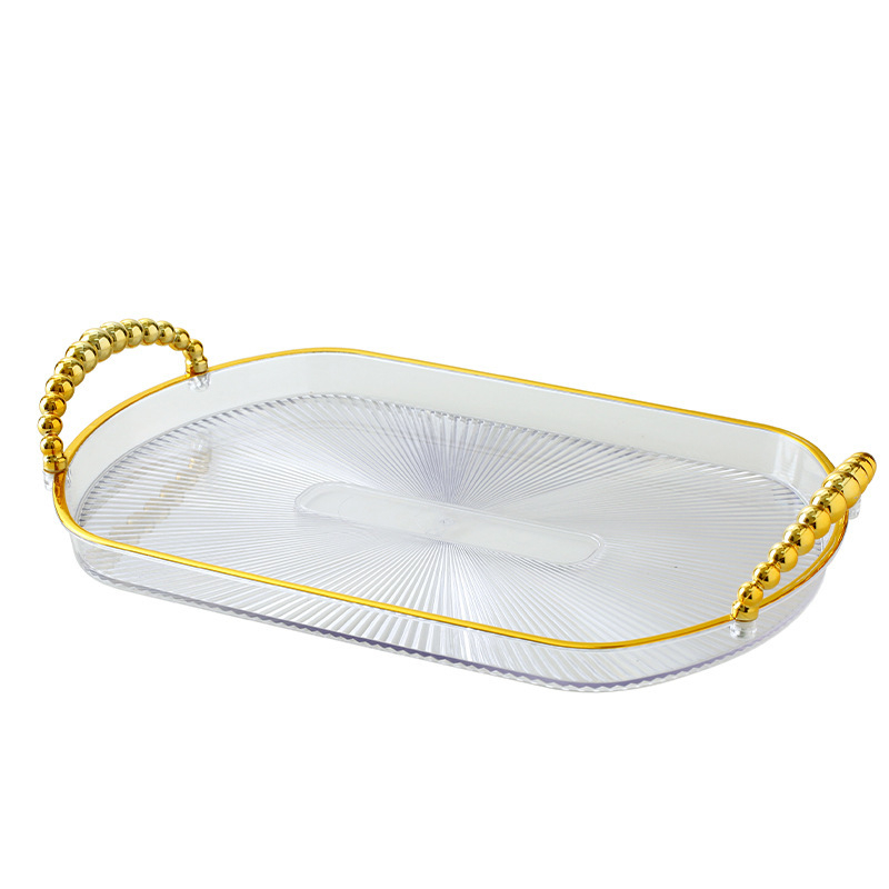 Tavă de ceai din plastic, ovală, cu finisaj placat cu aur, imprimare logo și personalizare