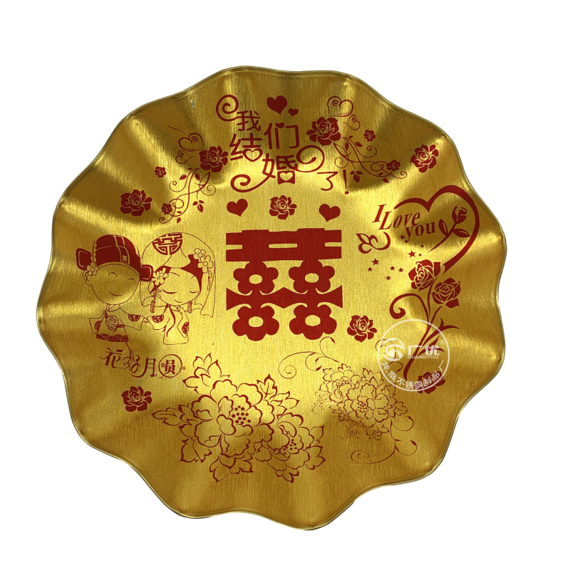 Nerezový okrúhly disk na svadbu, jednoliaty vzor, moderný minimalistický štýl, potlačené logo