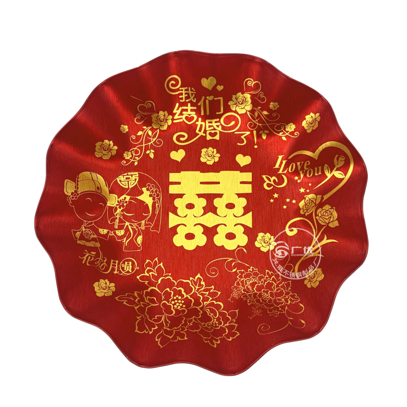 Nerezový okrúhly disk na svadbu, jednoliaty vzor, moderný minimalistický štýl, potlačené logo