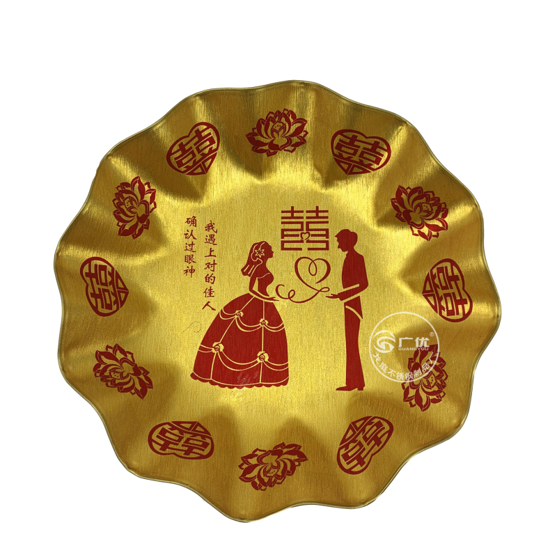 Nerezový okrúhly disk na svadbu, jednoliaty vzor, moderný minimalistický štýl, potlačené logo