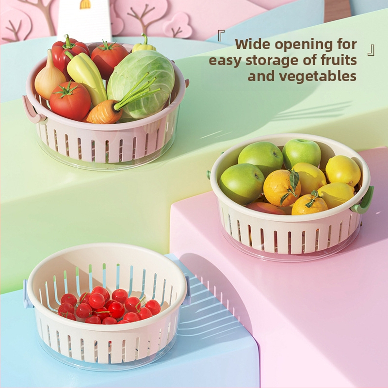 Koš na ovocie s drenážou, dvojvrstvový dizajn, veľký objem, PP+PET materiál, viacúčelový do kuchyne
