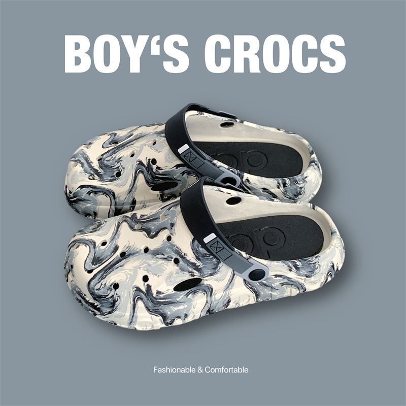 Vīriešu EVA pludmales sandales – plastmases augšējā daļa un zole, EVA zolīte, anti-slīdēšana un ūdensnecaurlaidīgas, papēža augstums 3,0–3,5 cm, raksts divpusējs lācis