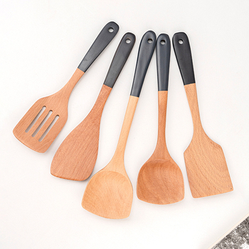 Set lingură și spatulă cu mâner din lemn de fag, spatulă lacuită cu mâner extins, lingură din lemn cu mâner lung, gravură disponibilă, multifuncțional