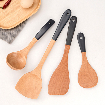 Set lingură și spatulă cu mâner din lemn de fag, spatulă lacuită cu mâner extins, lingură din lemn cu mâner lung, gravură disponibilă, multifuncțional