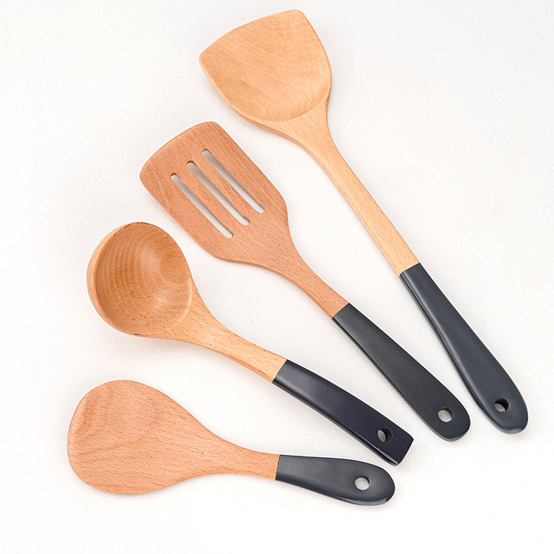 Set lingură și spatulă cu mâner din lemn de fag, spatulă lacuită cu mâner extins, lingură din lemn cu mâner lung, gravură disponibilă, multifuncțional