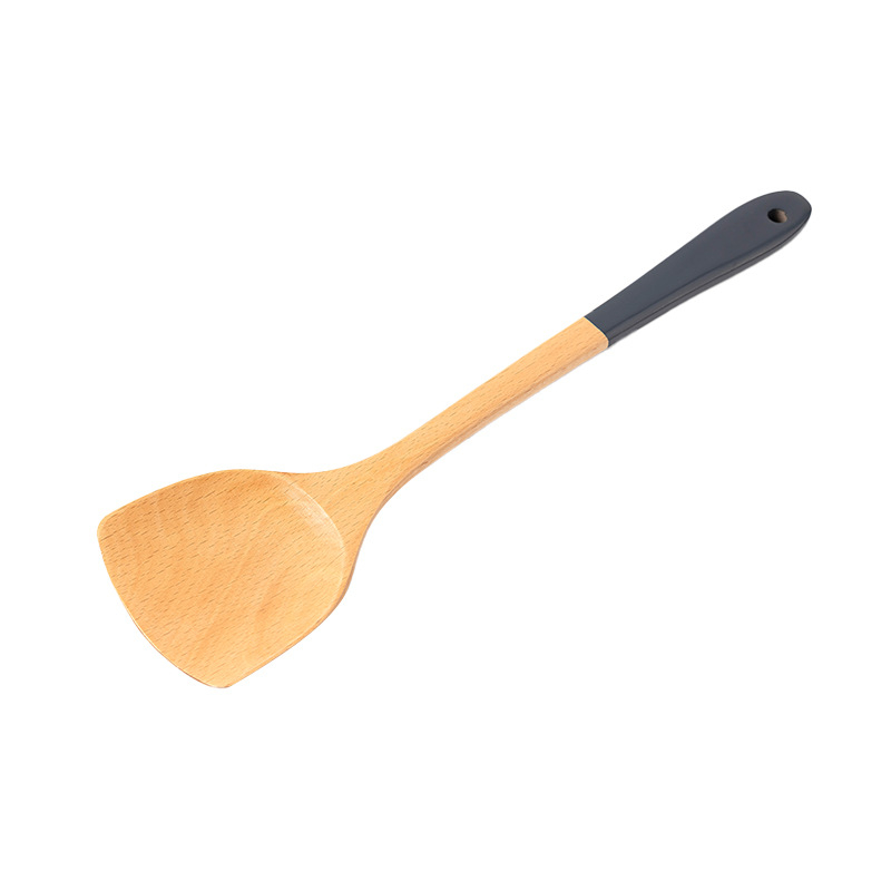 Set lingură și spatulă cu mâner din lemn de fag, spatulă lacuită cu mâner extins, lingură din lemn cu mâner lung, gravură disponibilă, multifuncțional