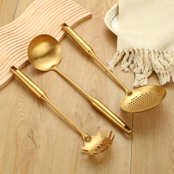 Lingură de gătit din oțel inoxidabil 201, rezistență la temperaturi înalte, protecție împotriva arsurilor, finisaj cu titan