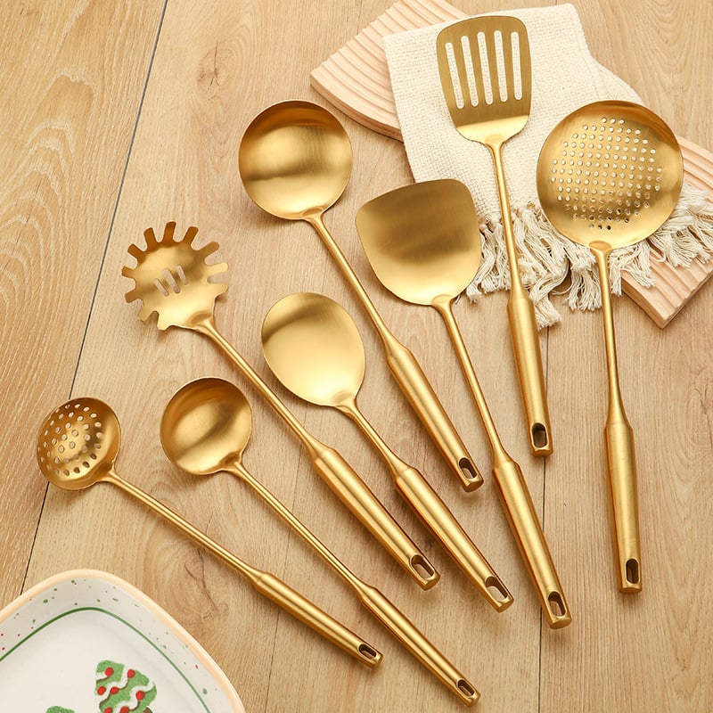 Lingură de gătit din oțel inoxidabil 201, rezistență la temperaturi înalte, protecție împotriva arsurilor, finisaj cu titan