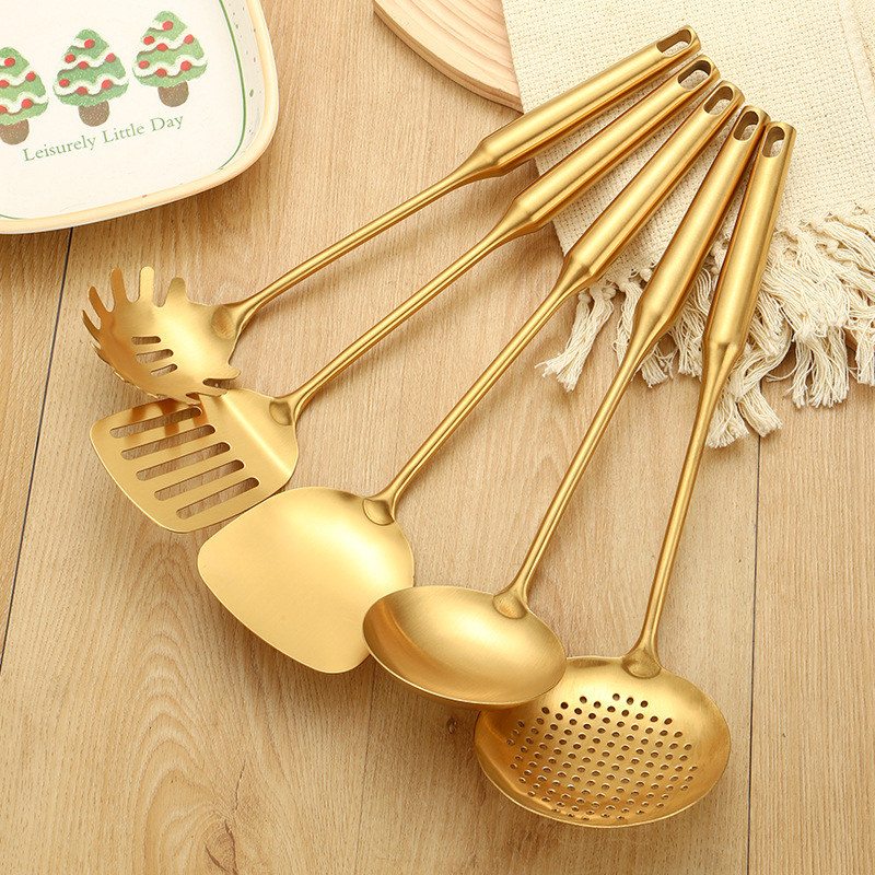 Lingură de gătit din oțel inoxidabil 201, rezistență la temperaturi înalte, protecție împotriva arsurilor, finisaj cu titan