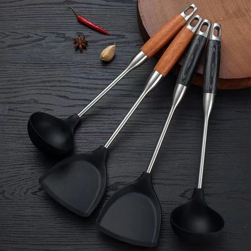 Set silikónových kuchynských špachtiel s nerezovou rukoväťou | potravinársky silikón, nepriľnavé, odolné voči vysokým teplotám, protišmykové