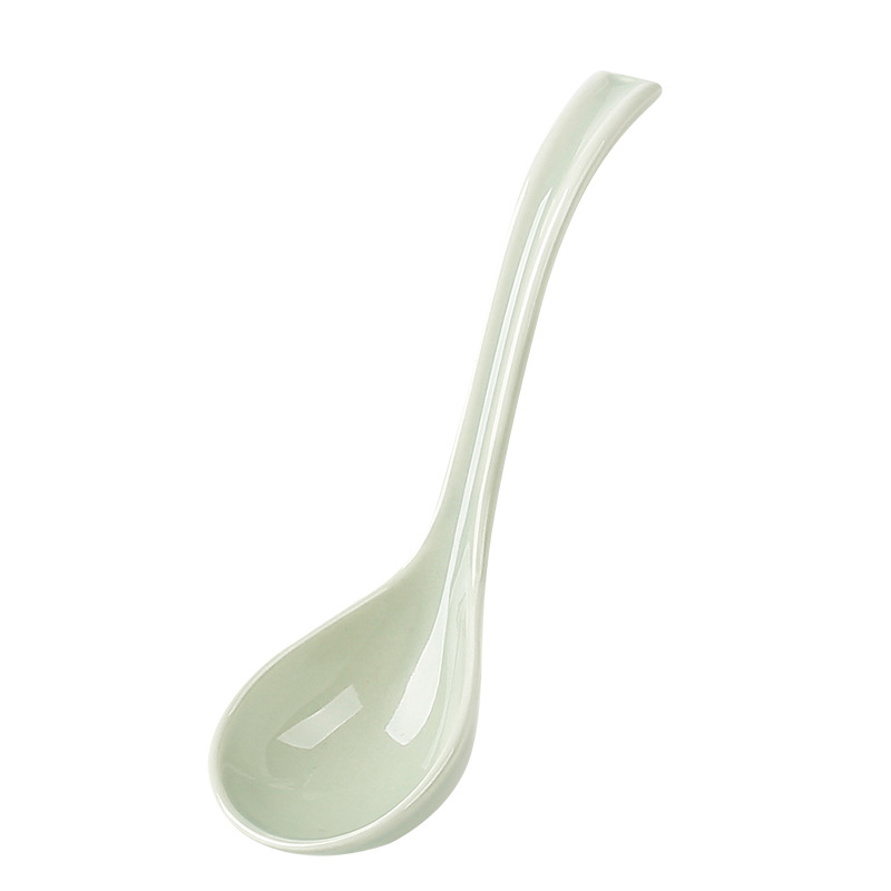 Lingură de supă ceramică, stil japonez, mâner lung, model floral, pentru uz casnic