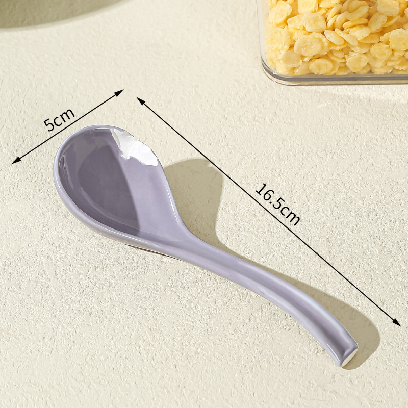 Lingură de supă ceramică, stil japonez, mâner lung, model floral, pentru uz casnic