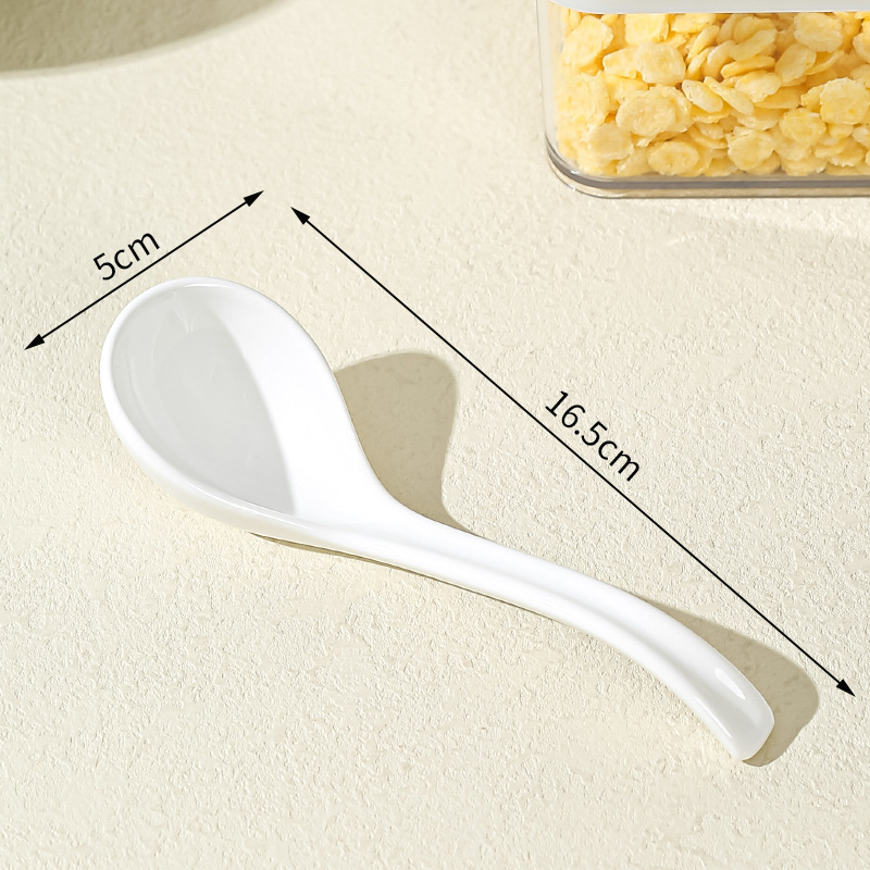 Lingură de supă ceramică, stil japonez, mâner lung, model floral, pentru uz casnic