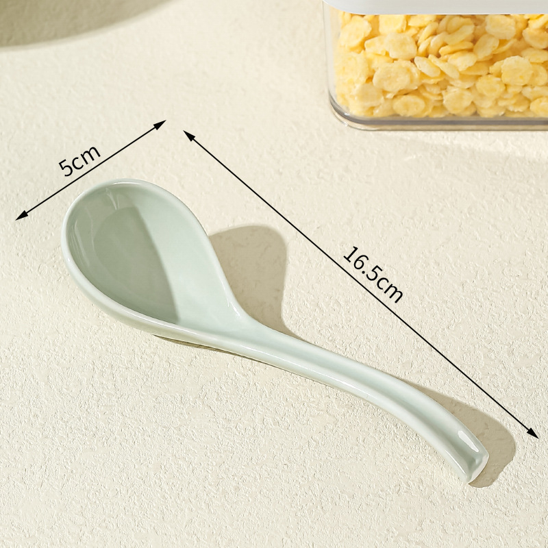 Lingură de supă ceramică, stil japonez, mâner lung, model floral, pentru uz casnic