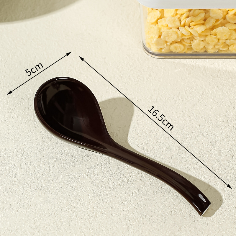 Lingură de supă ceramică, stil japonez, mâner lung, model floral, pentru uz casnic