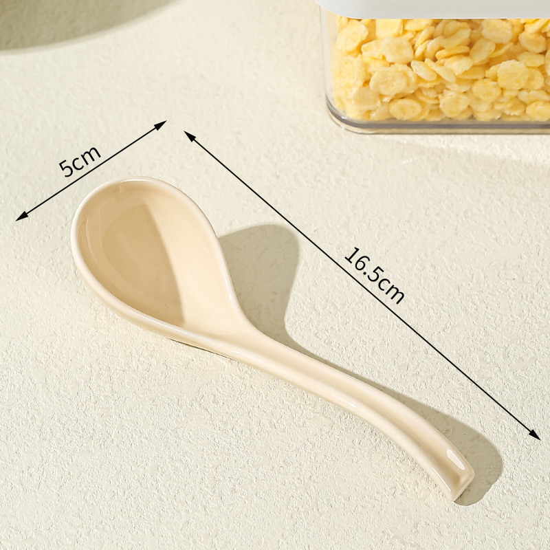 Lingură de supă ceramică, stil japonez, mâner lung, model floral, pentru uz casnic