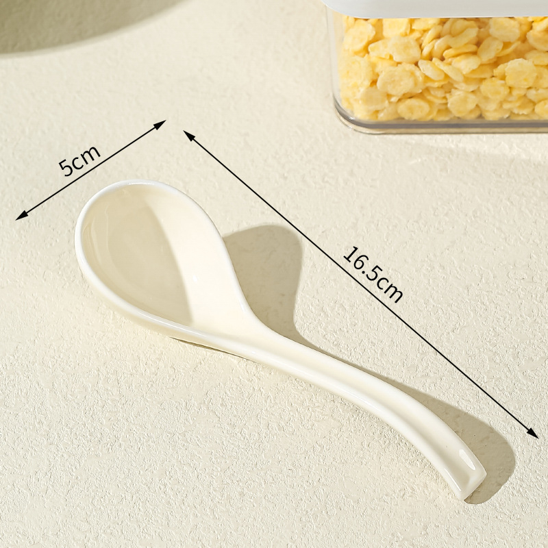 Lingură de supă ceramică, stil japonez, mâner lung, model floral, pentru uz casnic