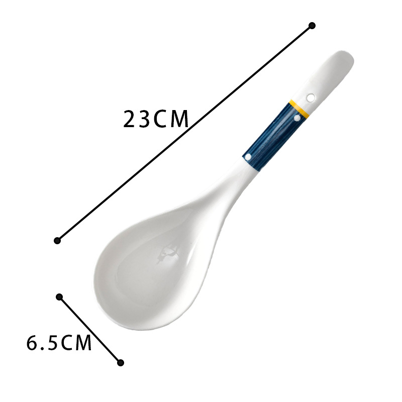 Lingură de supă ceramică Long Xiaoxuan, mâner lung – culoare solidă, pentru adulți