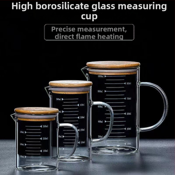 Hőálló üveg mérőedény skálával, fedéllel és fogantyúval