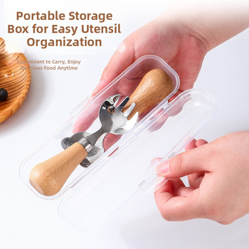 Gyerekeknek készült evőeszköz készlet fa fogantyúval, 304 rozsdamentes acélból, hordozható dobozban, kézműves