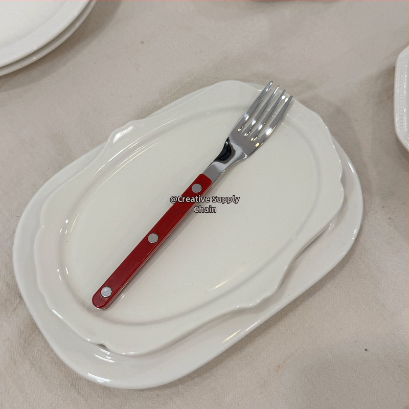 Francia stílusú 304 rozsdamentes acél evőeszköz készlet: steakhez kés, villa és kanál, klipszes fogantyúval, tükrös felület