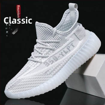 Vīriešu kokosā kurpes – Elpojošas Fly-Knit tīkla sporta kurpes, Vieglas, Ar šņorēm, Apaļš purns, Zole ar injekcijas veidojumu