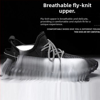 Vīriešu kokosā kurpes – Elpojošas Fly-Knit tīkla sporta kurpes, Vieglas, Ar šņorēm, Apaļš purns, Zole ar injekcijas veidojumu