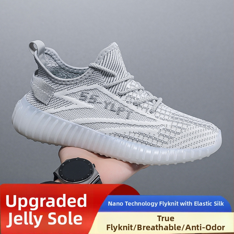 Vīriešu kokosā kurpes – Elpojošas Fly-Knit tīkla sporta kurpes, Vieglas, Ar šņorēm, Apaļš purns, Zole ar injekcijas veidojumu