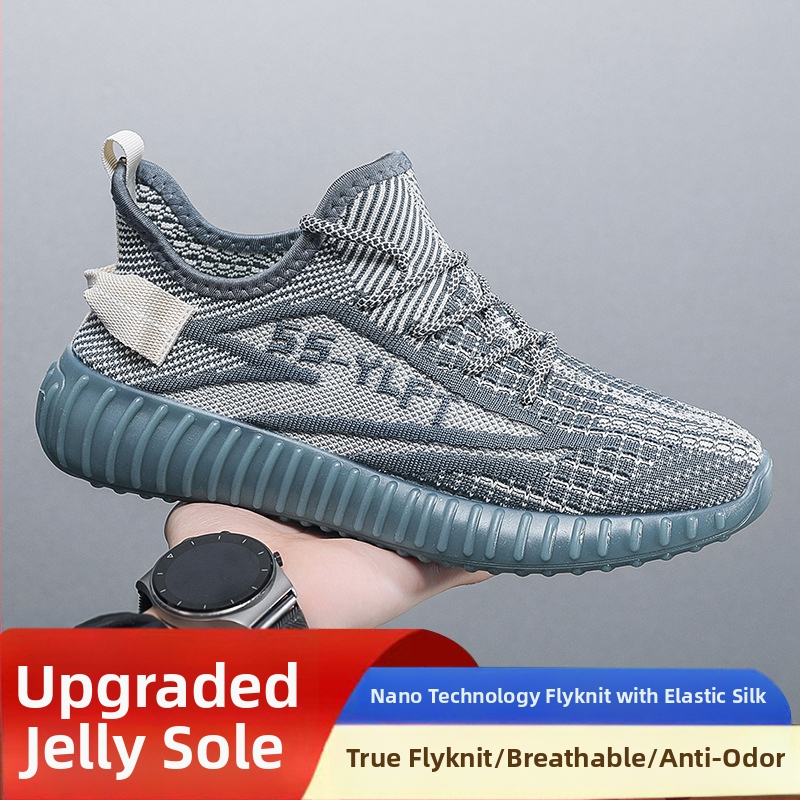 Vīriešu kokosā kurpes – Elpojošas Fly-Knit tīkla sporta kurpes, Vieglas, Ar šņorēm, Apaļš purns, Zole ar injekcijas veidojumu