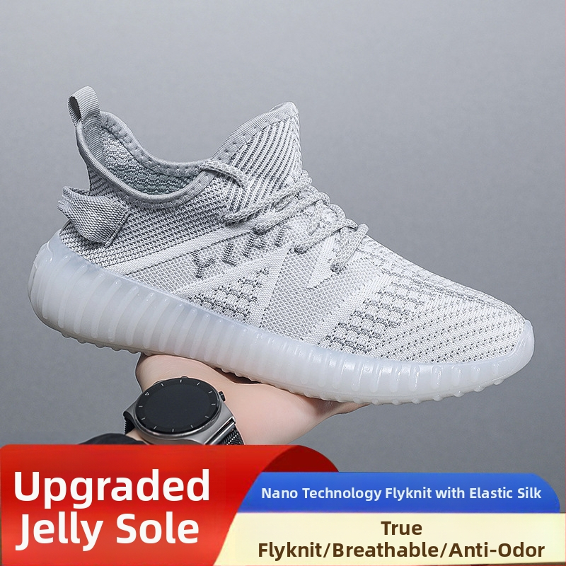 Vīriešu kokosā kurpes – Elpojošas Fly-Knit tīkla sporta kurpes, Vieglas, Ar šņorēm, Apaļš purns, Zole ar injekcijas veidojumu