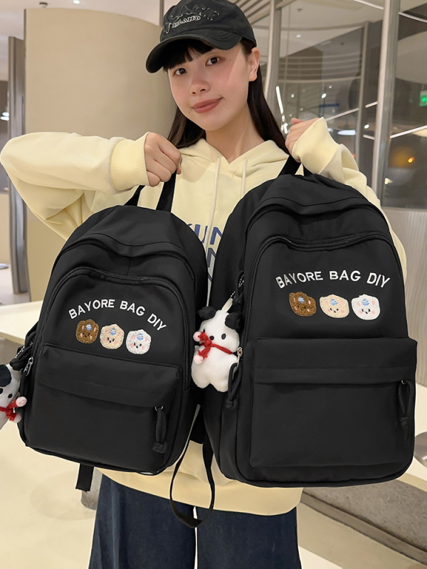 Školský batoh s písmenovým vzorom, nylon, priedušný, mestský minimalistický štýl, jar 2025